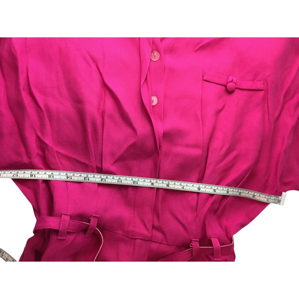 Vintage 80s Pink Belted Shirt Dress Womens Medium Retro Secretary Midi Size 14 - Picture 8 of 8